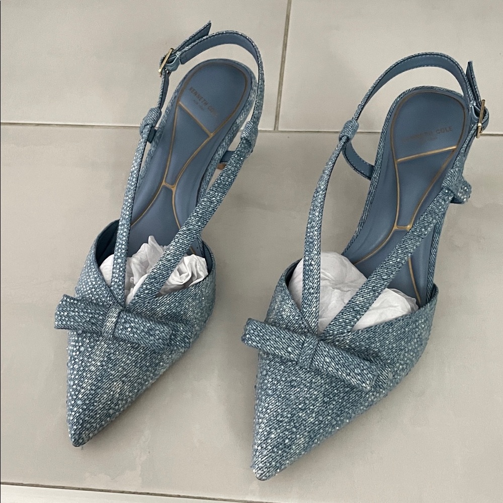 Kenneth Cole  Textured Blue denim Slingback Heels